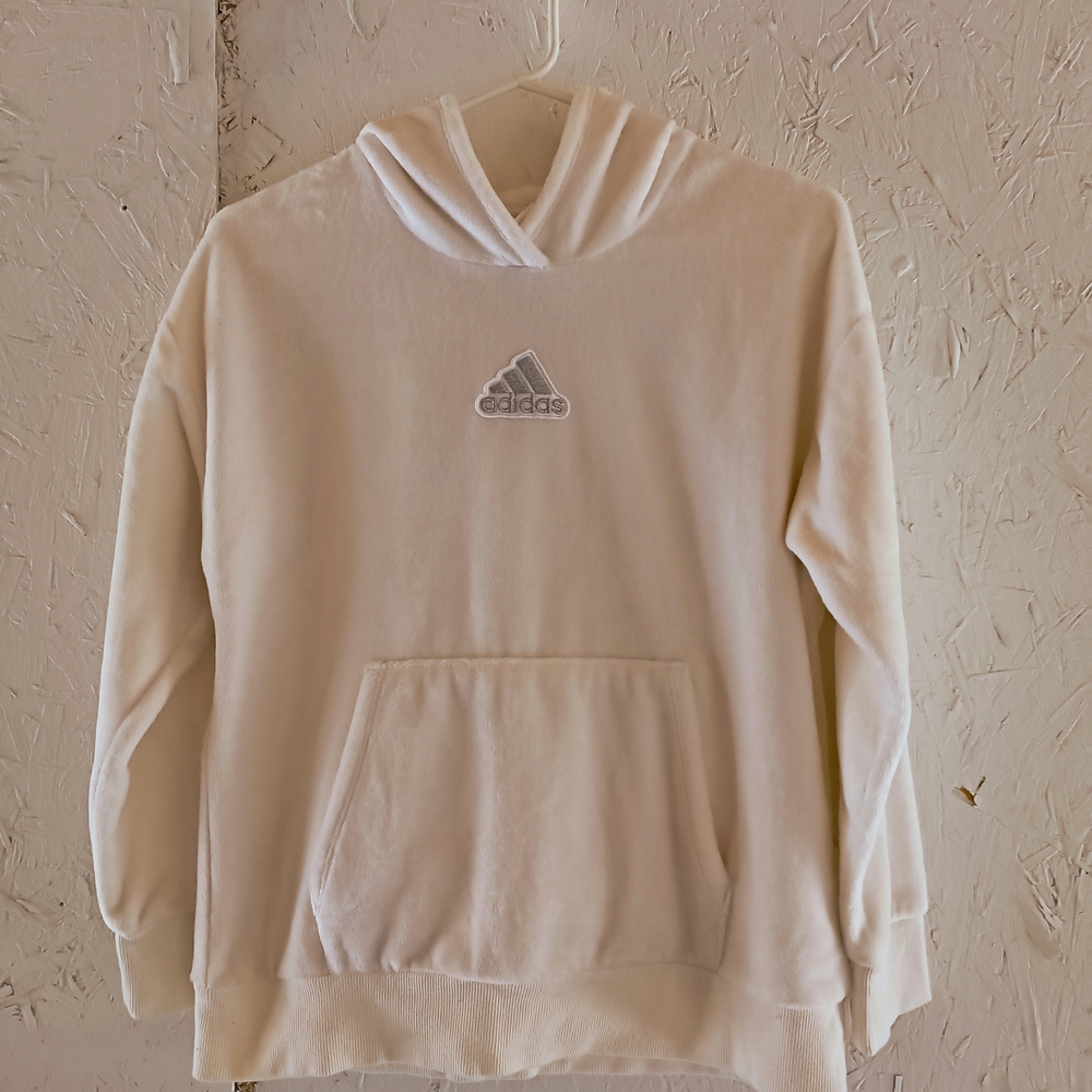 Adidas White Pullover Hoodie with Relaxed Fit